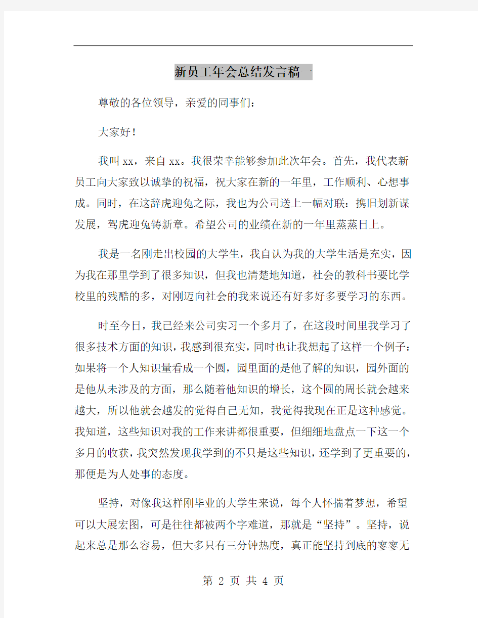 新员工年会总结发言稿一