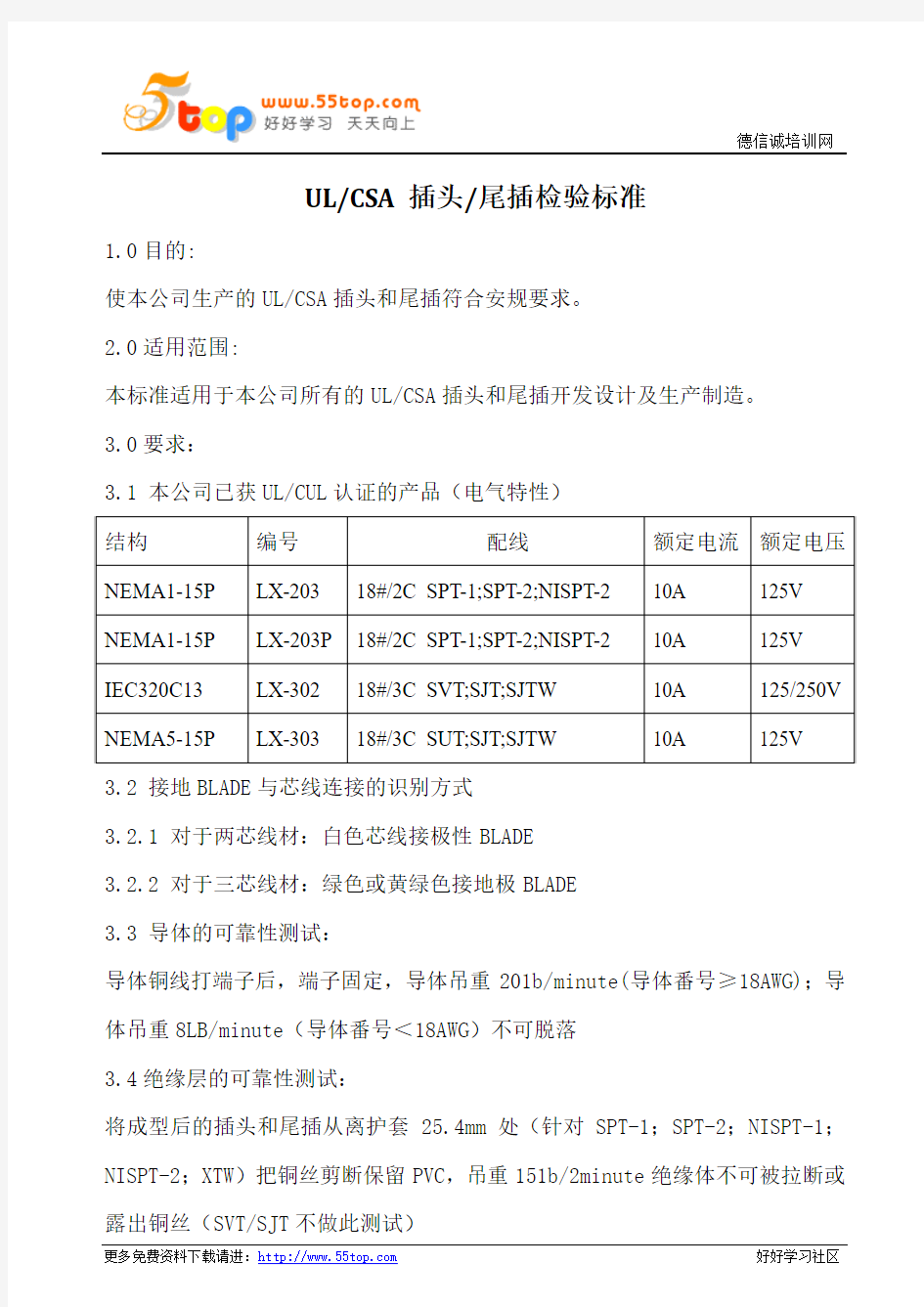 UL CSA插头尾插检验规范