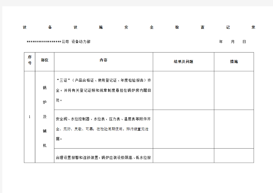 设备设施安全检查记录