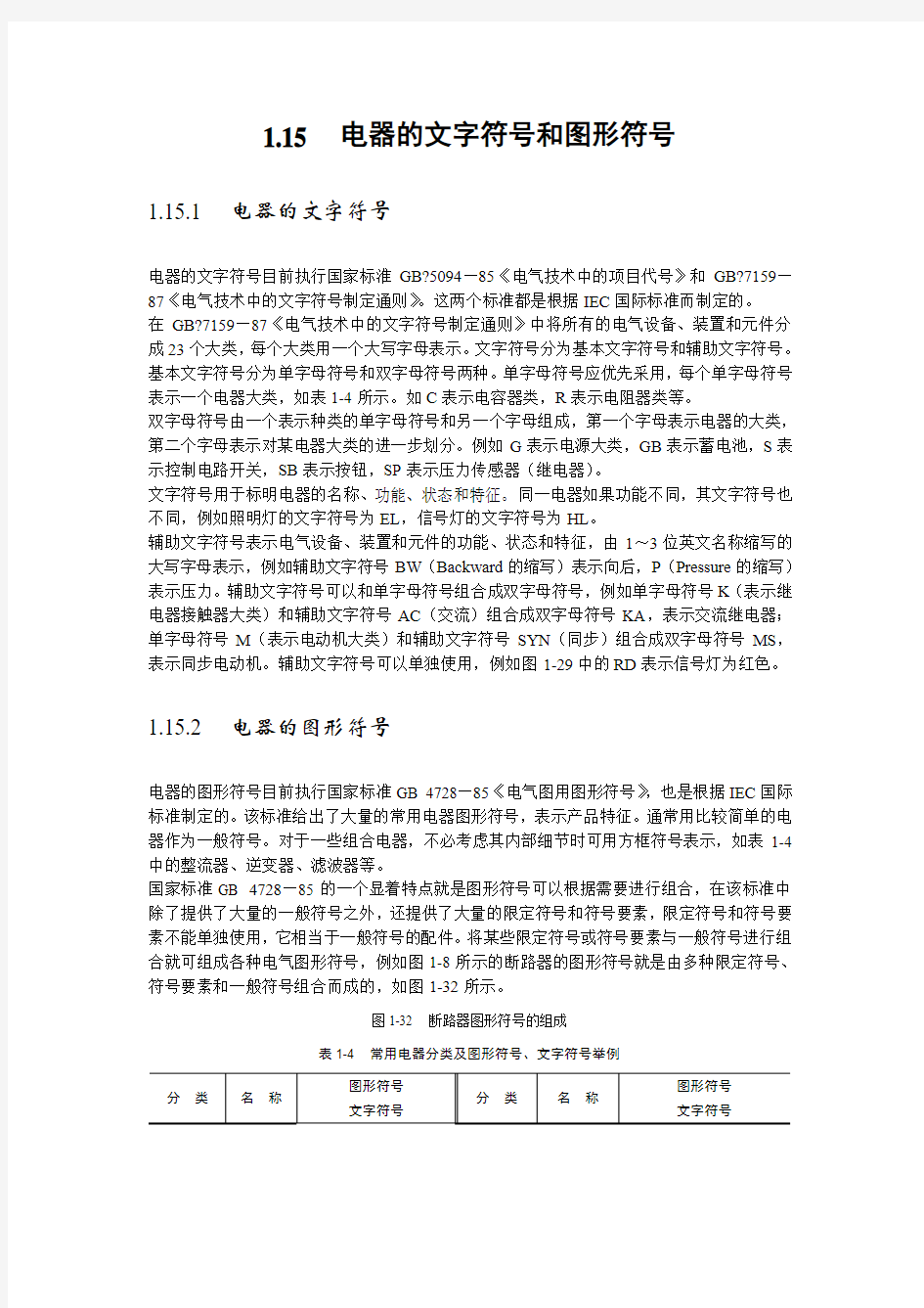 常用低压电器图形符号和文字符号