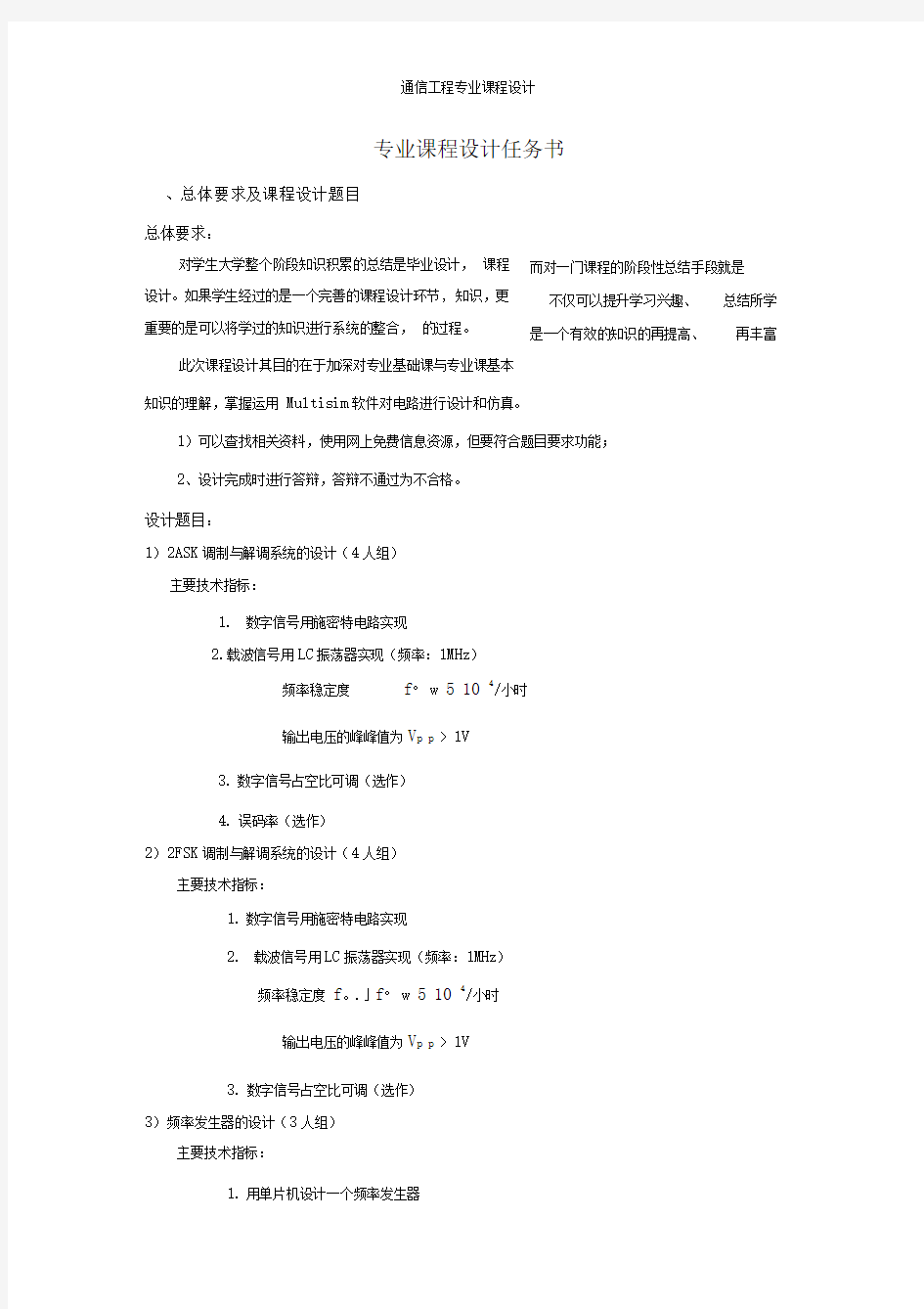 通信工程专业课程设计