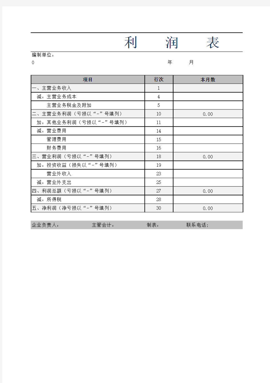 全面财务利润表Excel模板 (1)