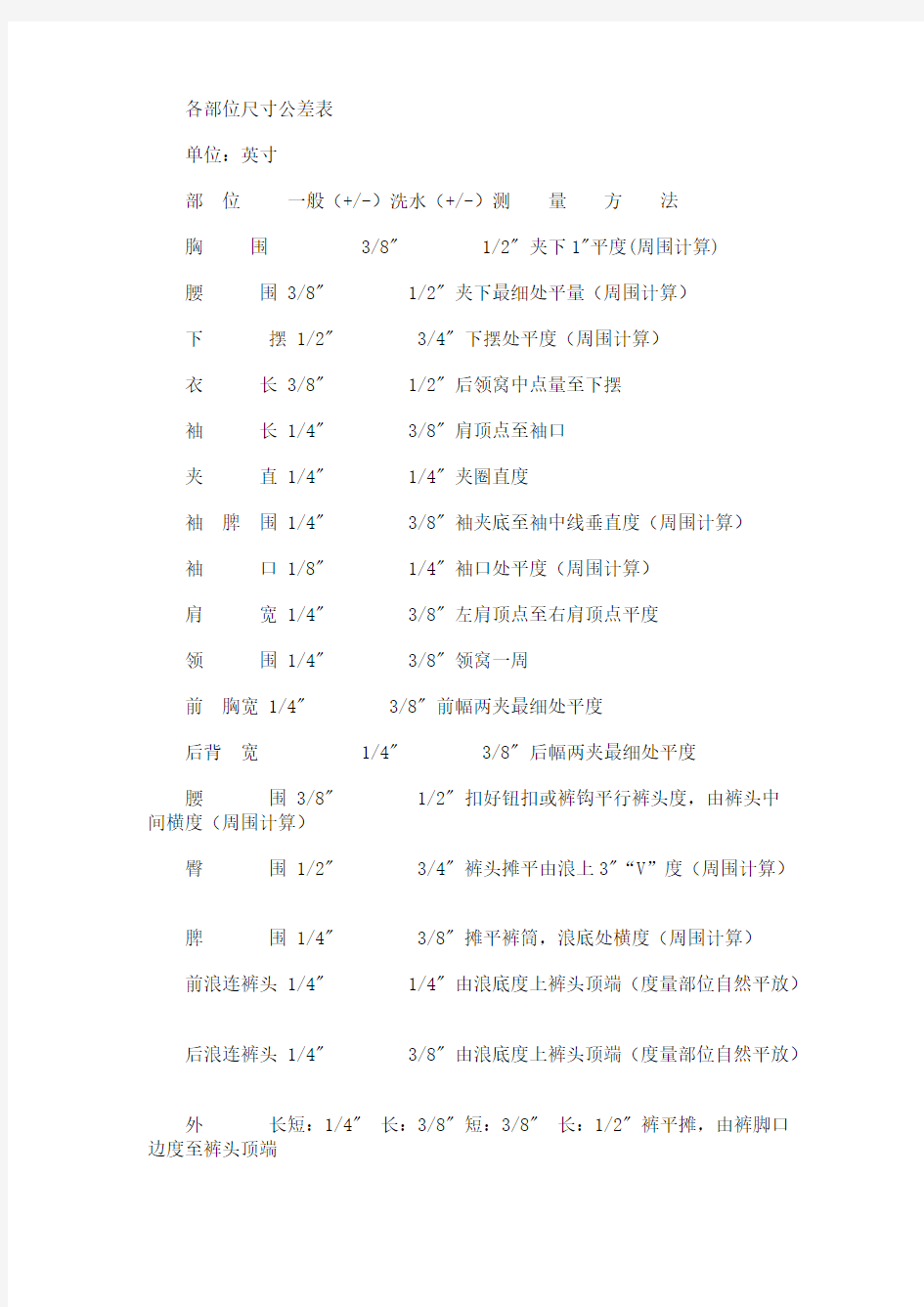 [VIP专享]各部位尺寸公差表