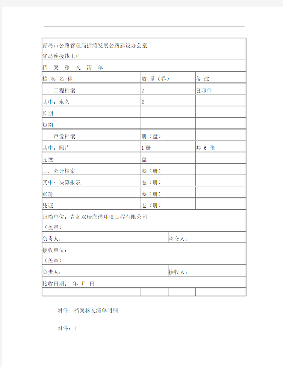 档案移交清单格式