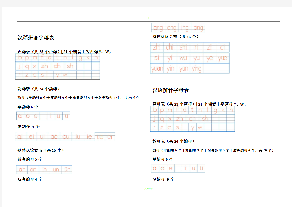 汉语拼音字母表-四线格书写(A4直接打印)