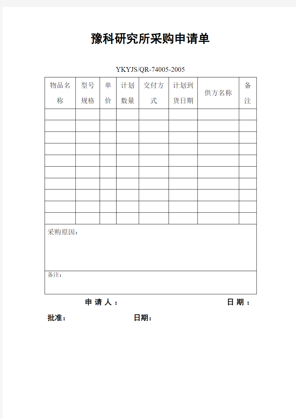 采购清单(表格模板、DOC格式)