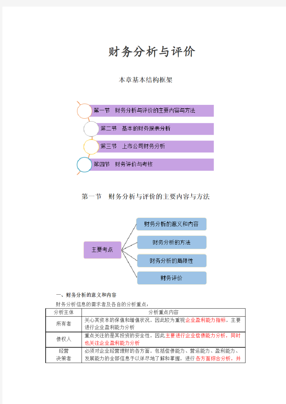 财务分析与评价的主要内容与方法