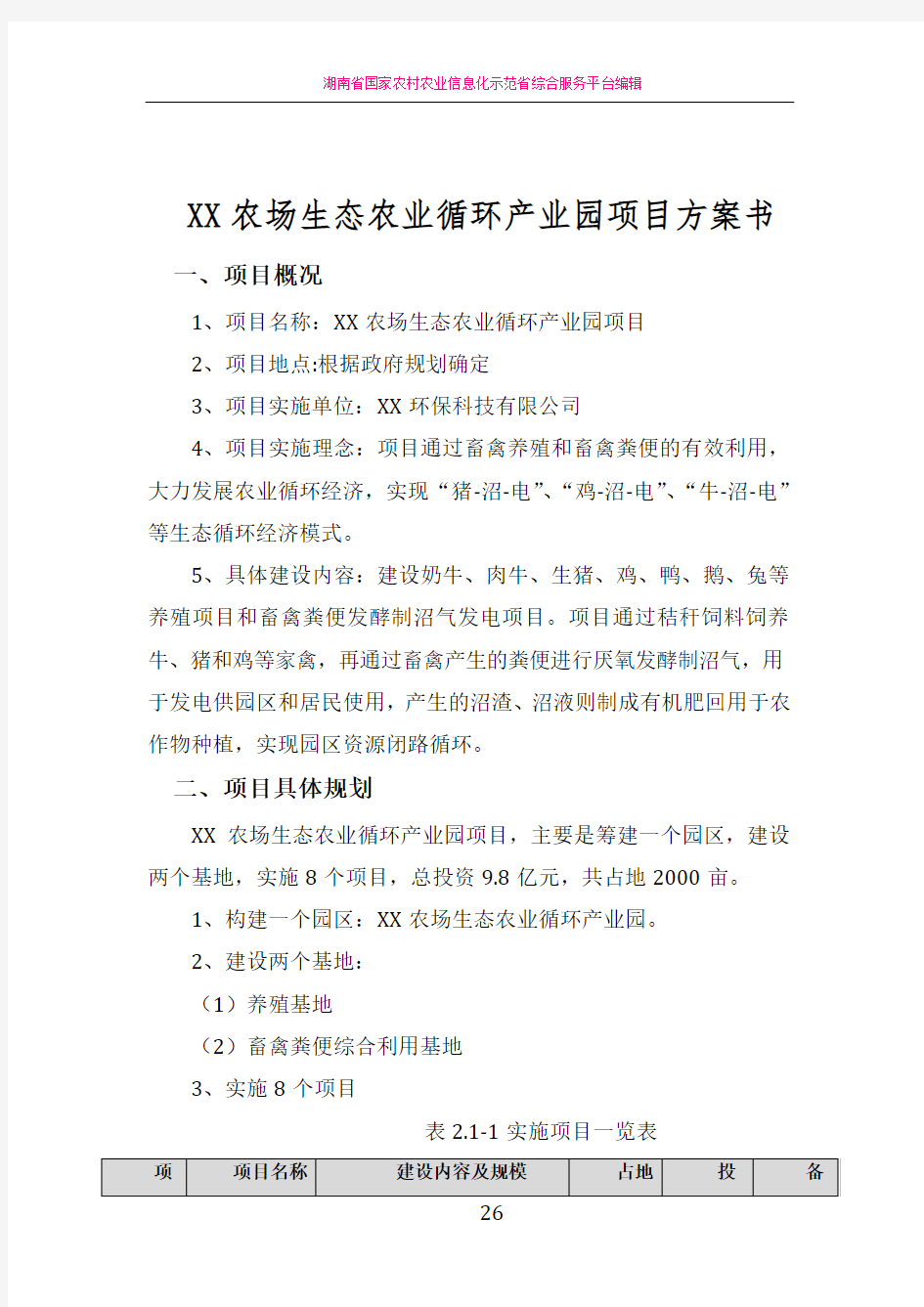 XX农场生态农业循环产业园项目方案书