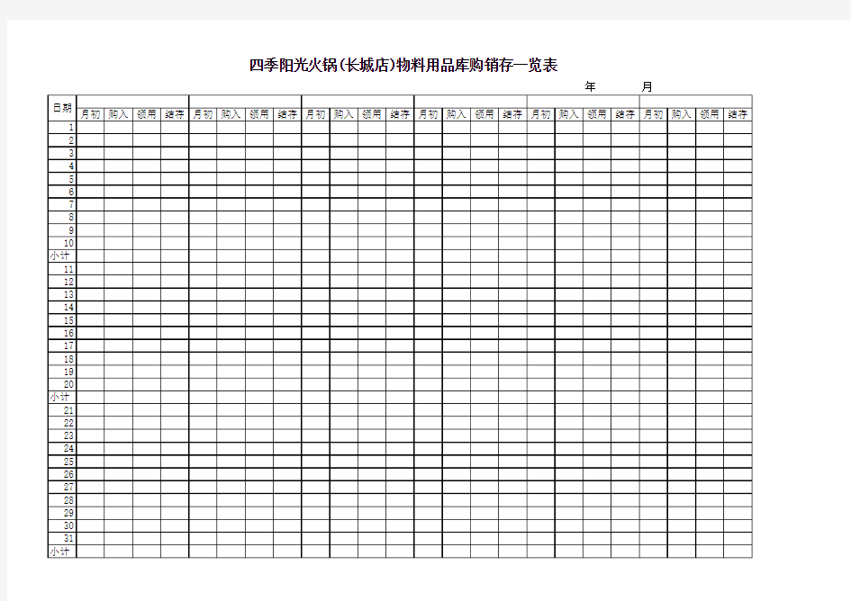 库房物品领用登记表