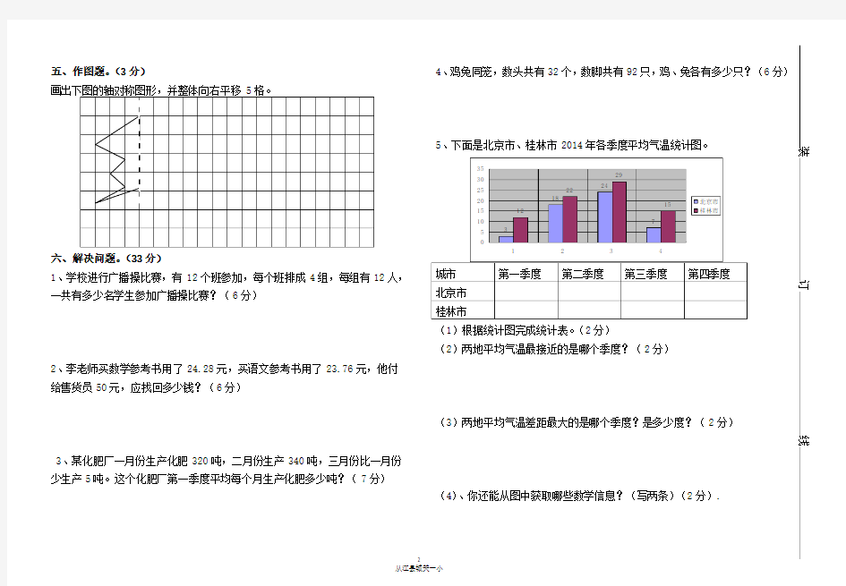 2015年四年级下册期末数学试卷8K纸张