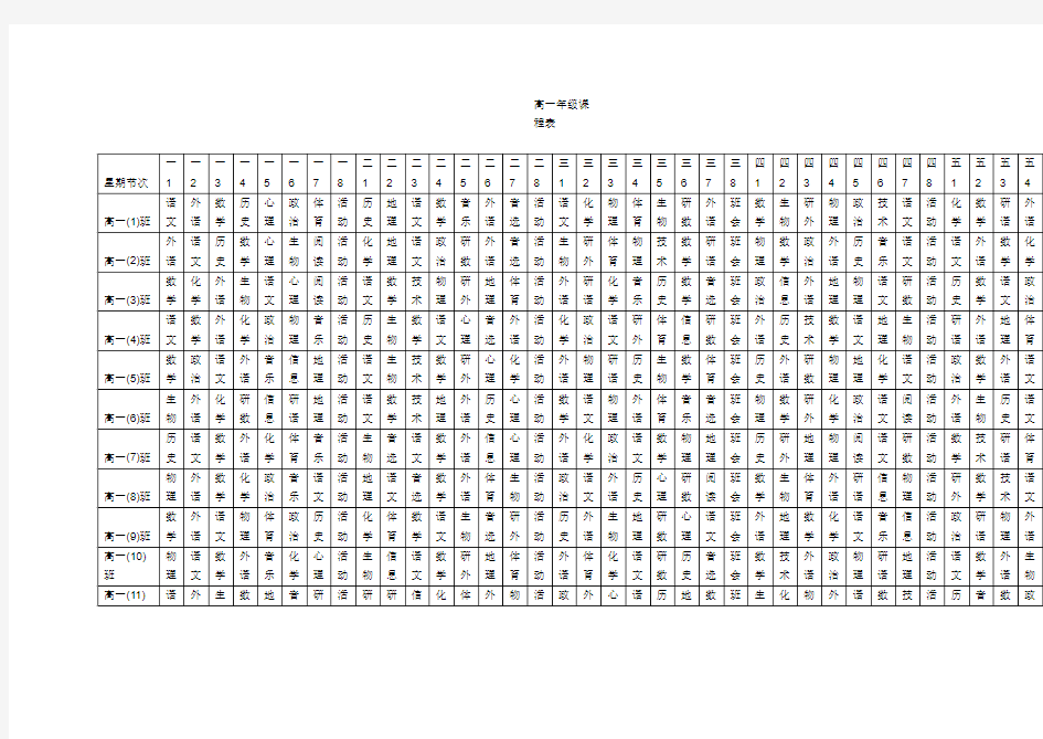 高一年级课程表