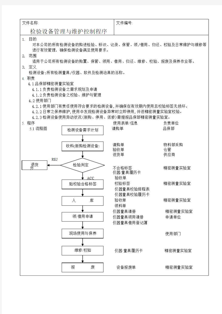 检验设备管理与维护控制程序