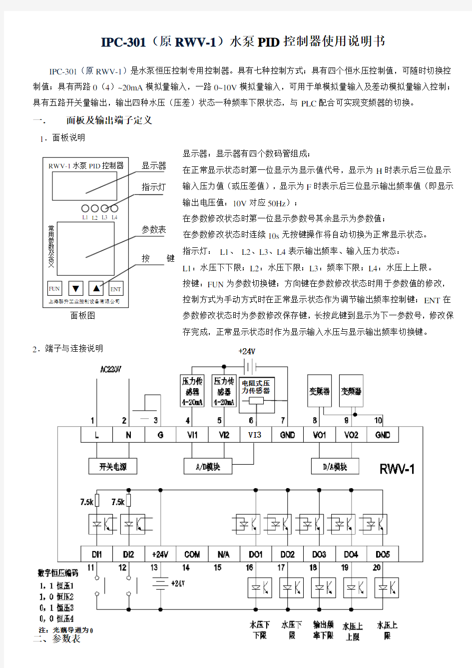 西门子PLC与RWV-1水泵PID控制器使用说明书