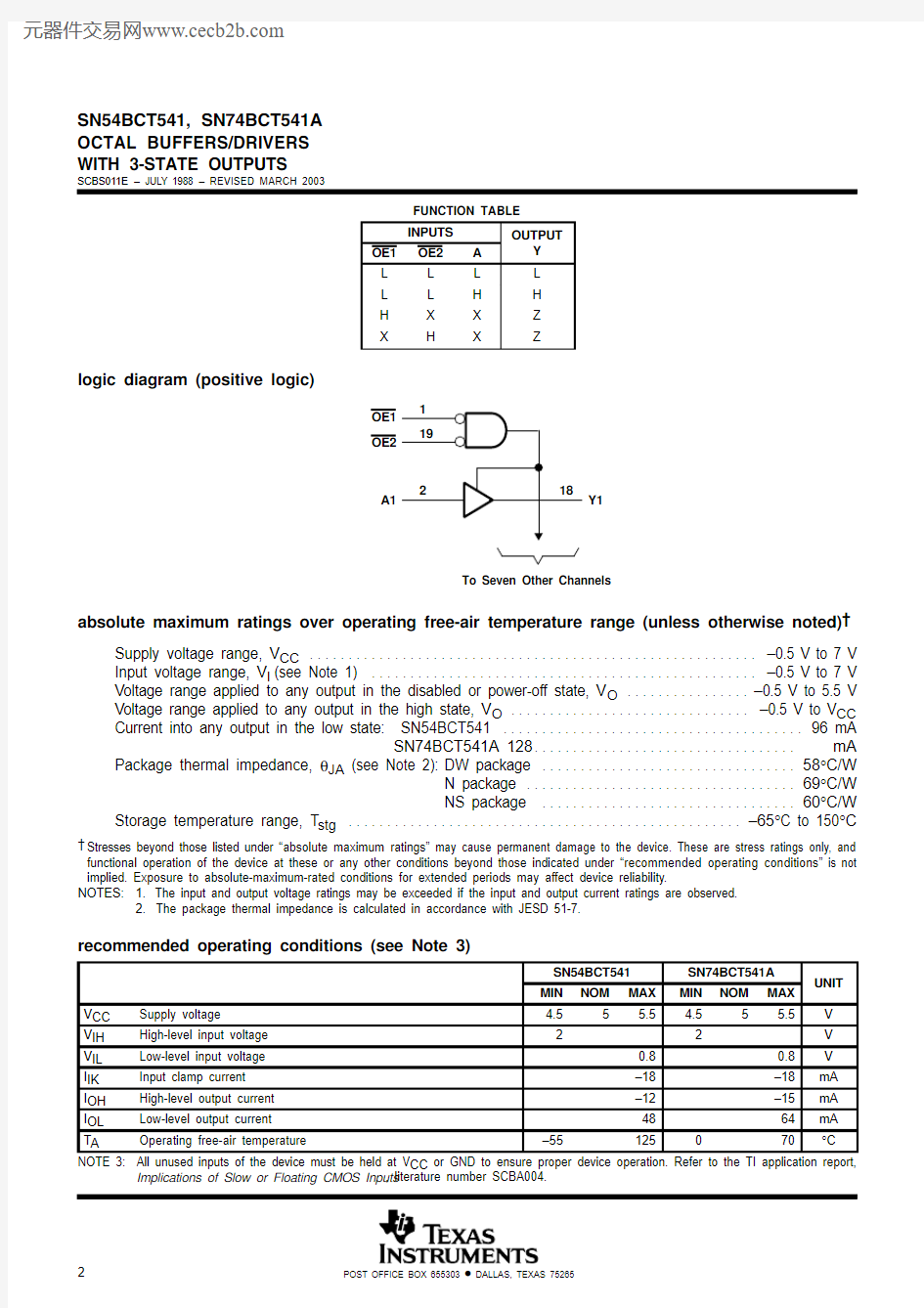 SN74BCT541ADWRE4中文资料