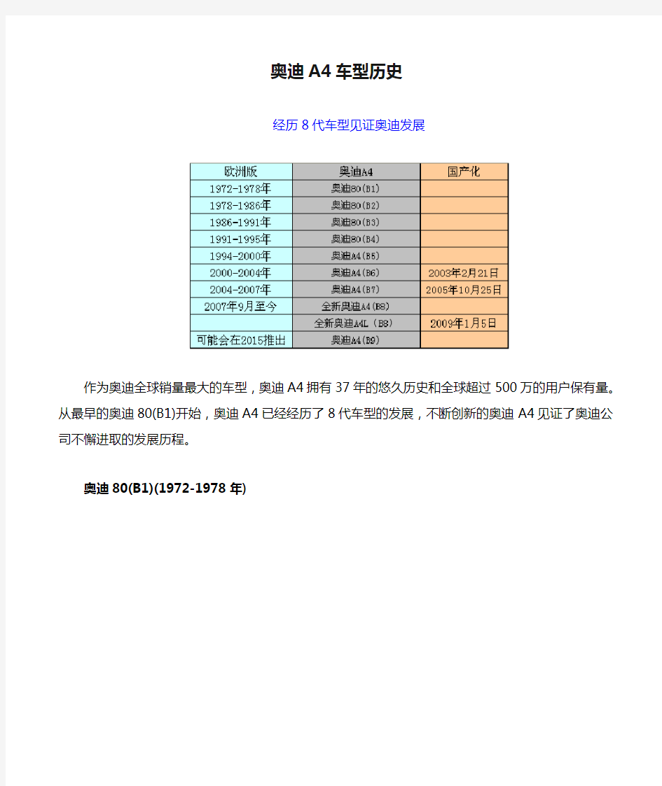 奥迪A4车型历史(B1~B9)