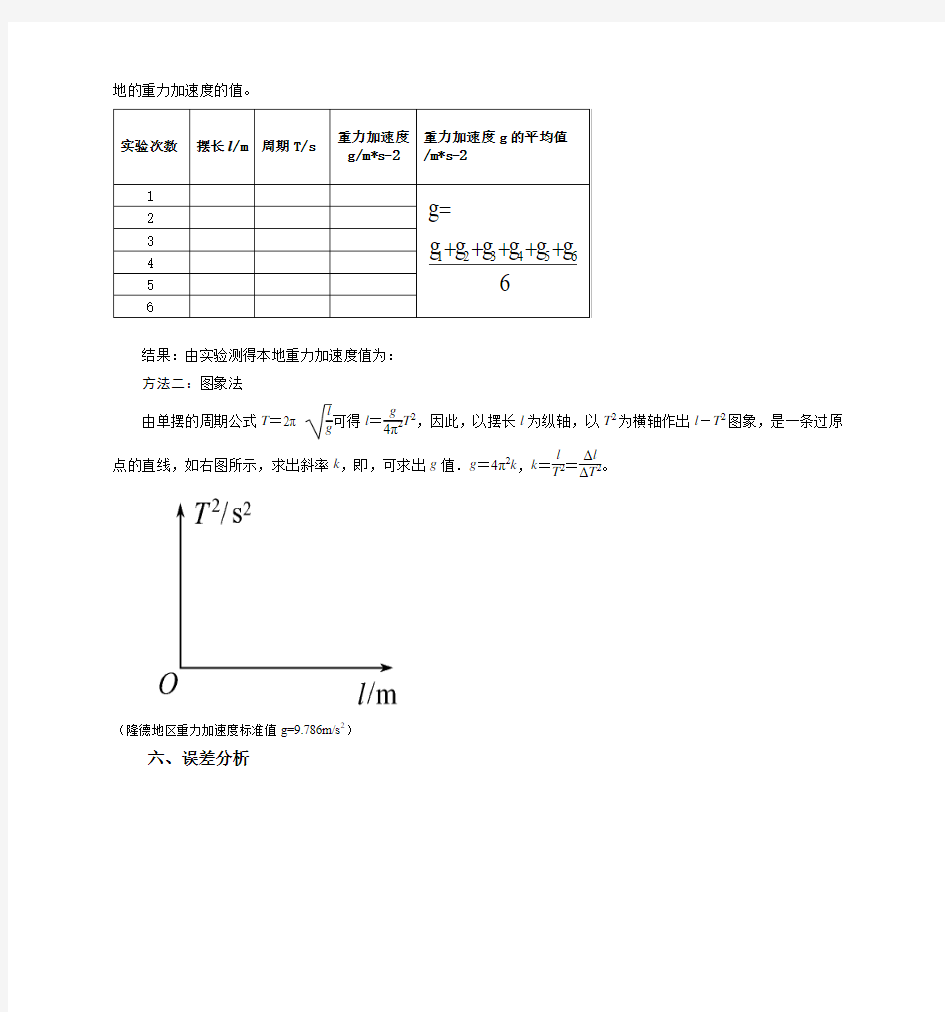 单摆测量重力加速度实验报告