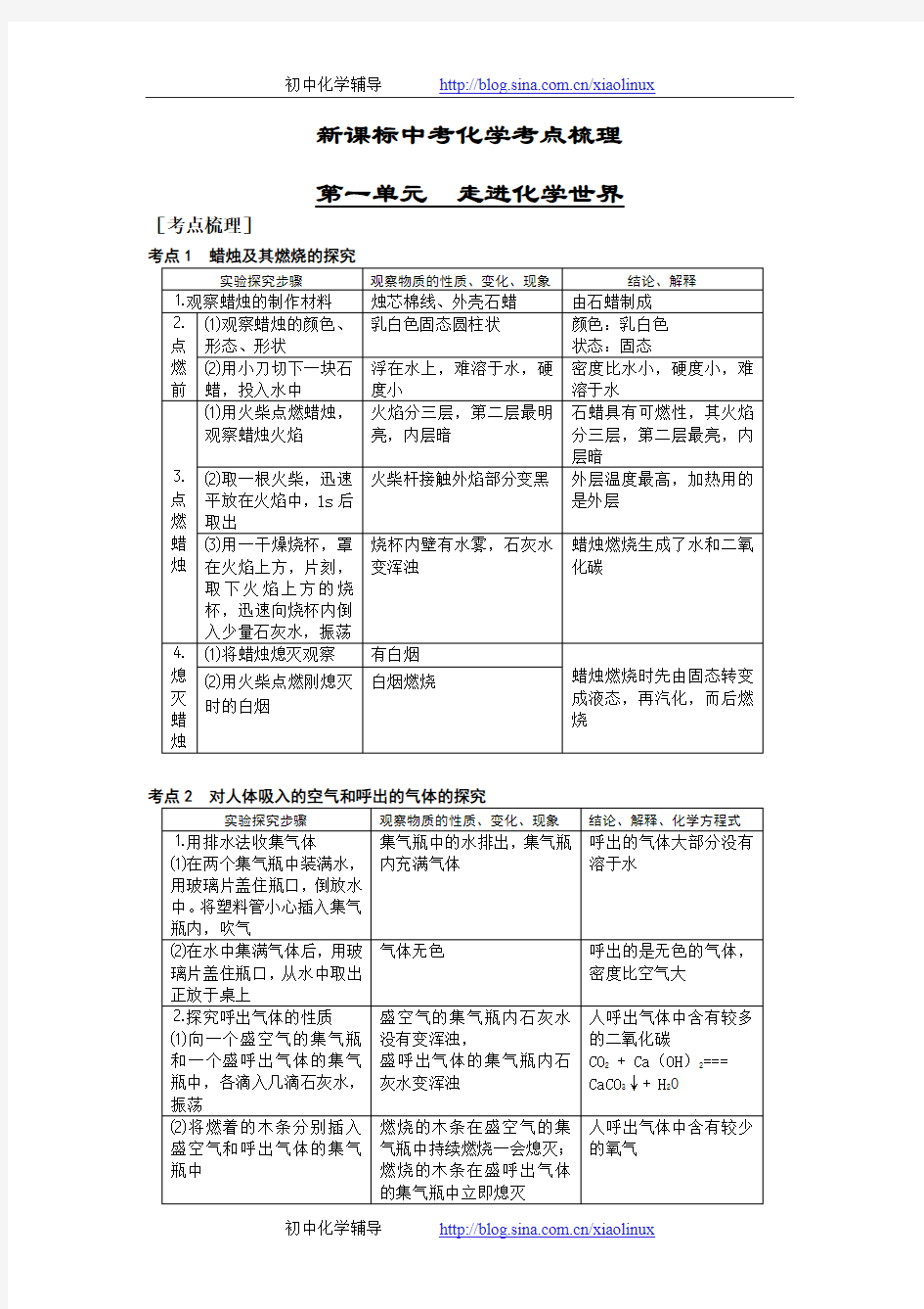 新课标中考化学考点梳理