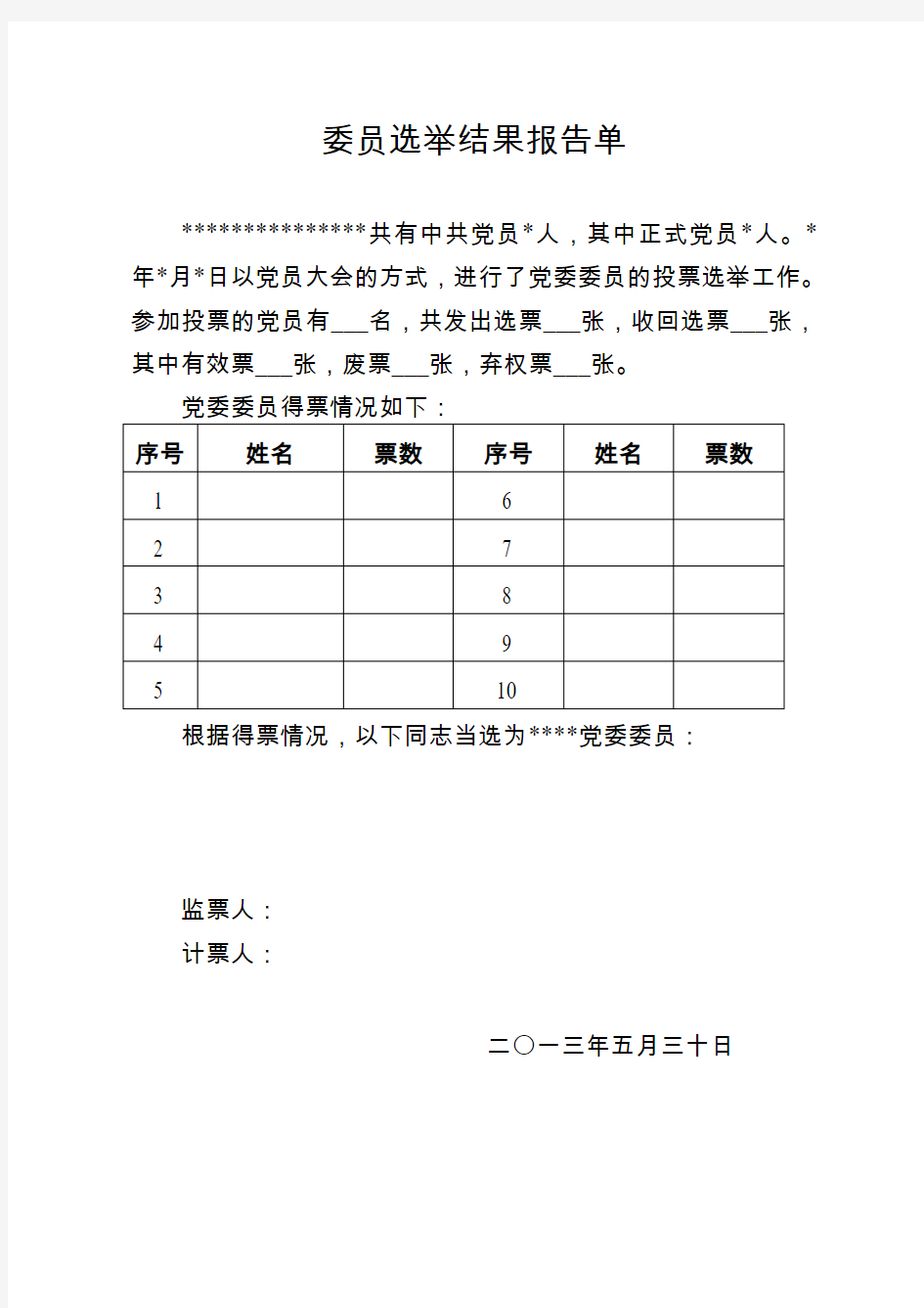 委员选举结果报告单