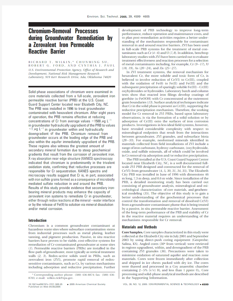 Chromium-Removal Processes during Groundwater Remediation by a Zerovalent Iron Permeable Reactive Ba