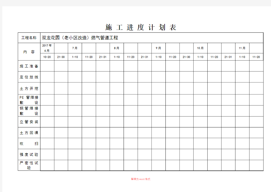 施工进度计划表