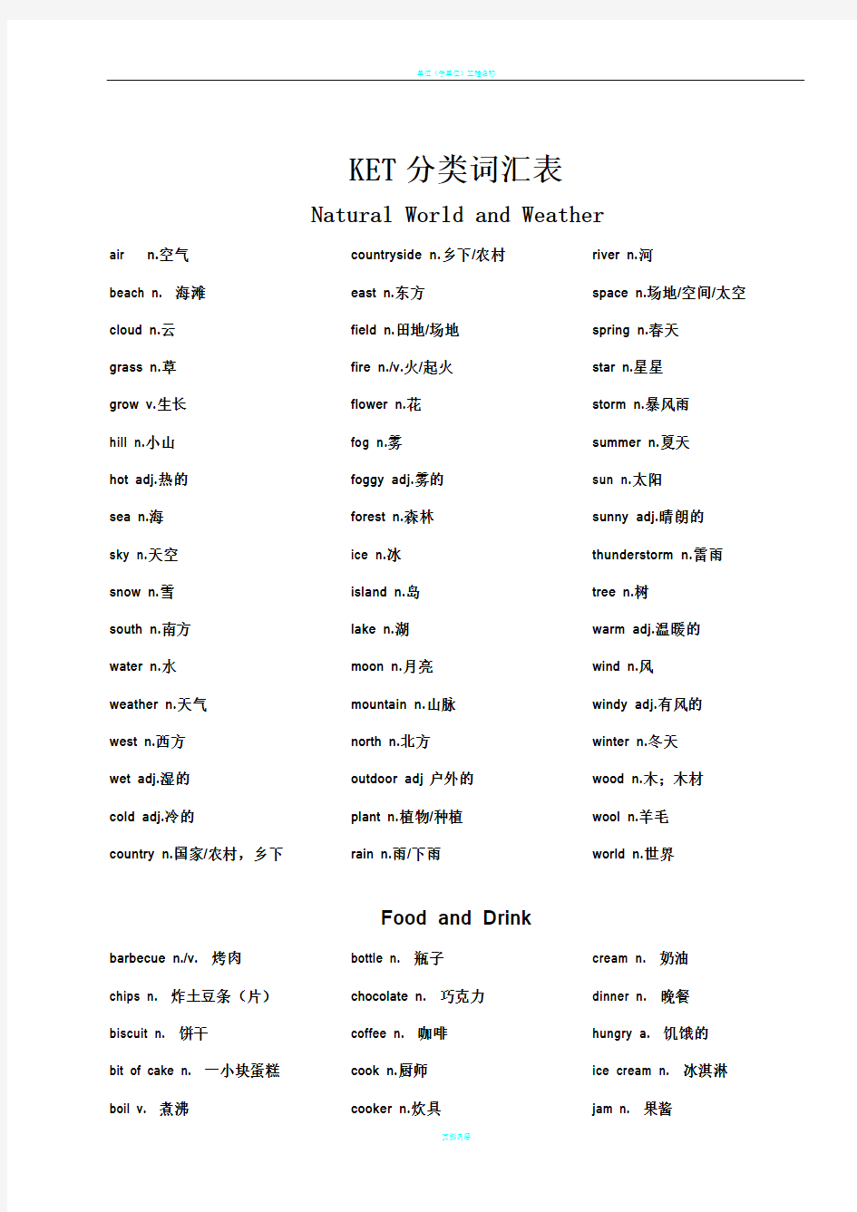 ket分类词汇表