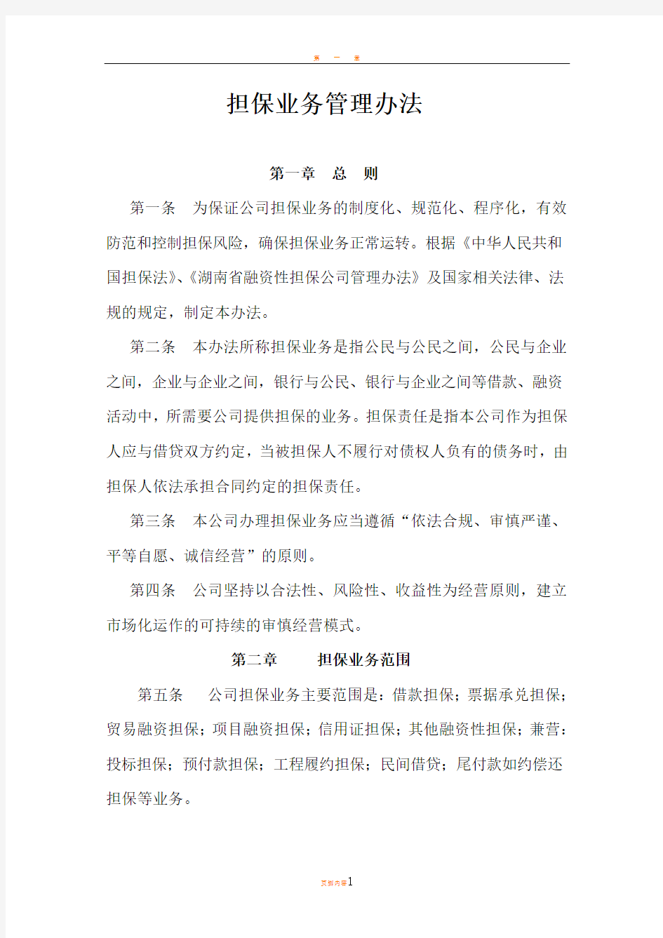 担保业务管理办法和操作流程..