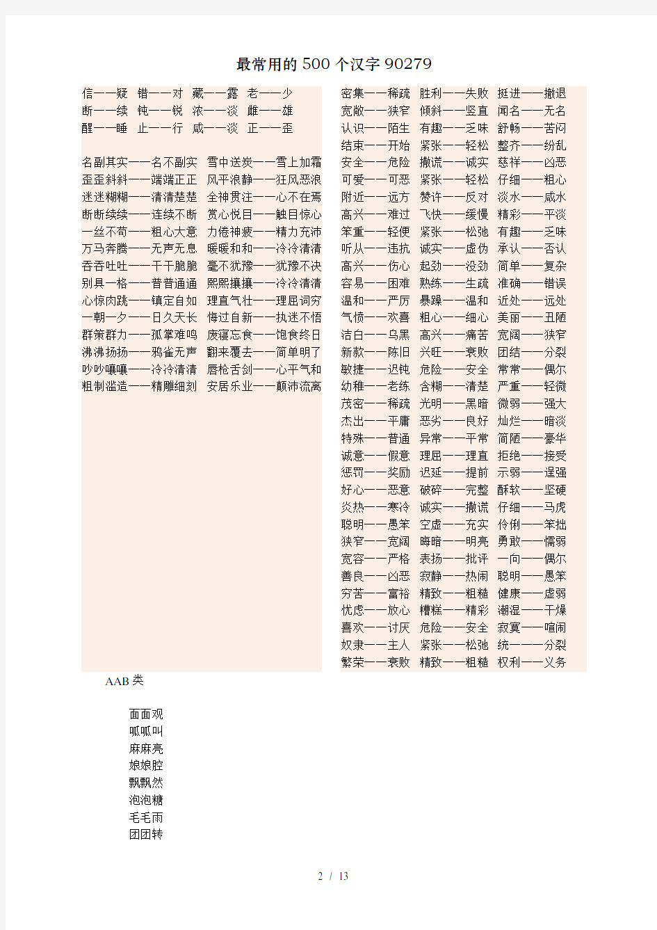 最常用的500个汉字90279