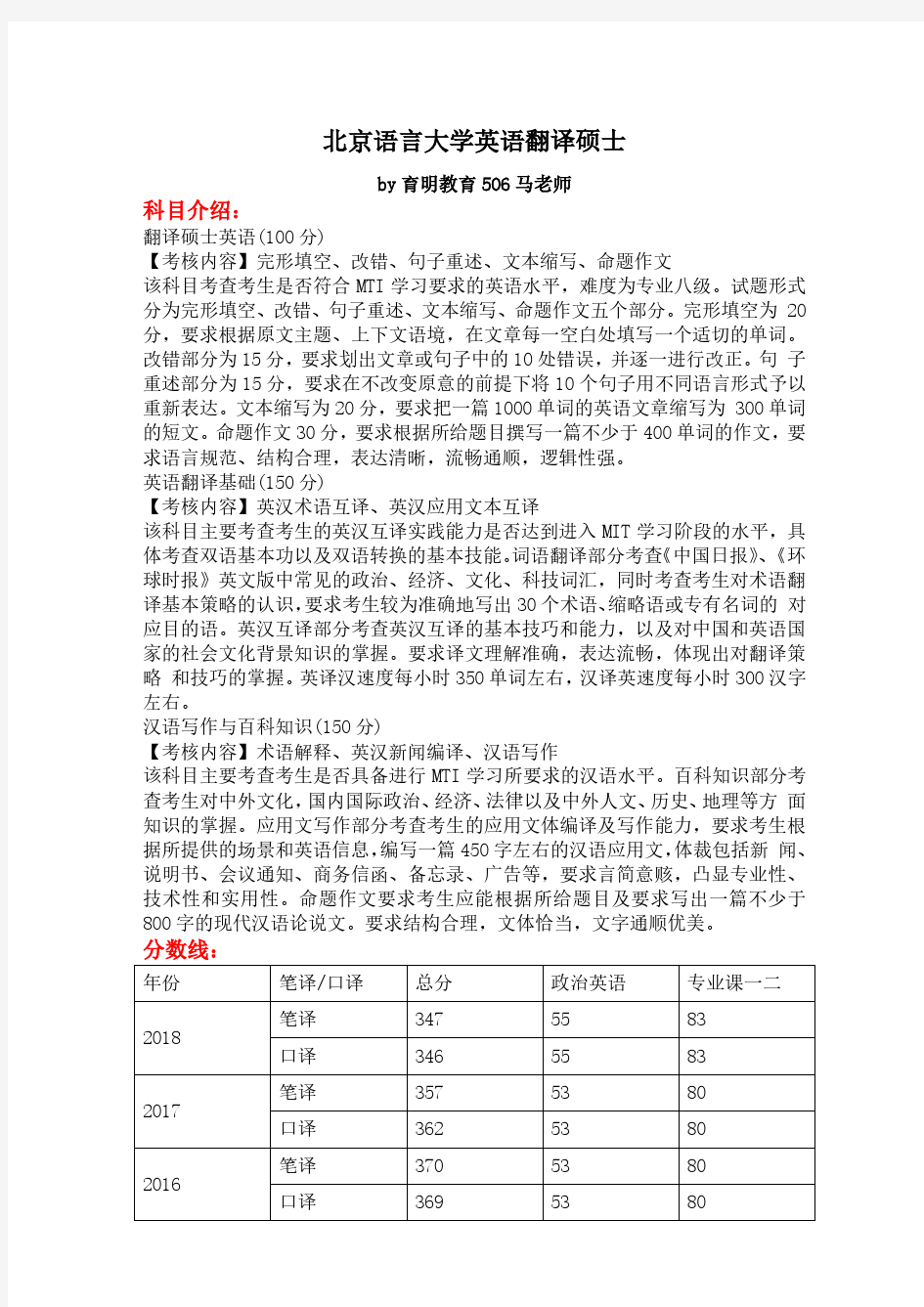 2019年北京语言大学翻译硕士分数线 难度分析