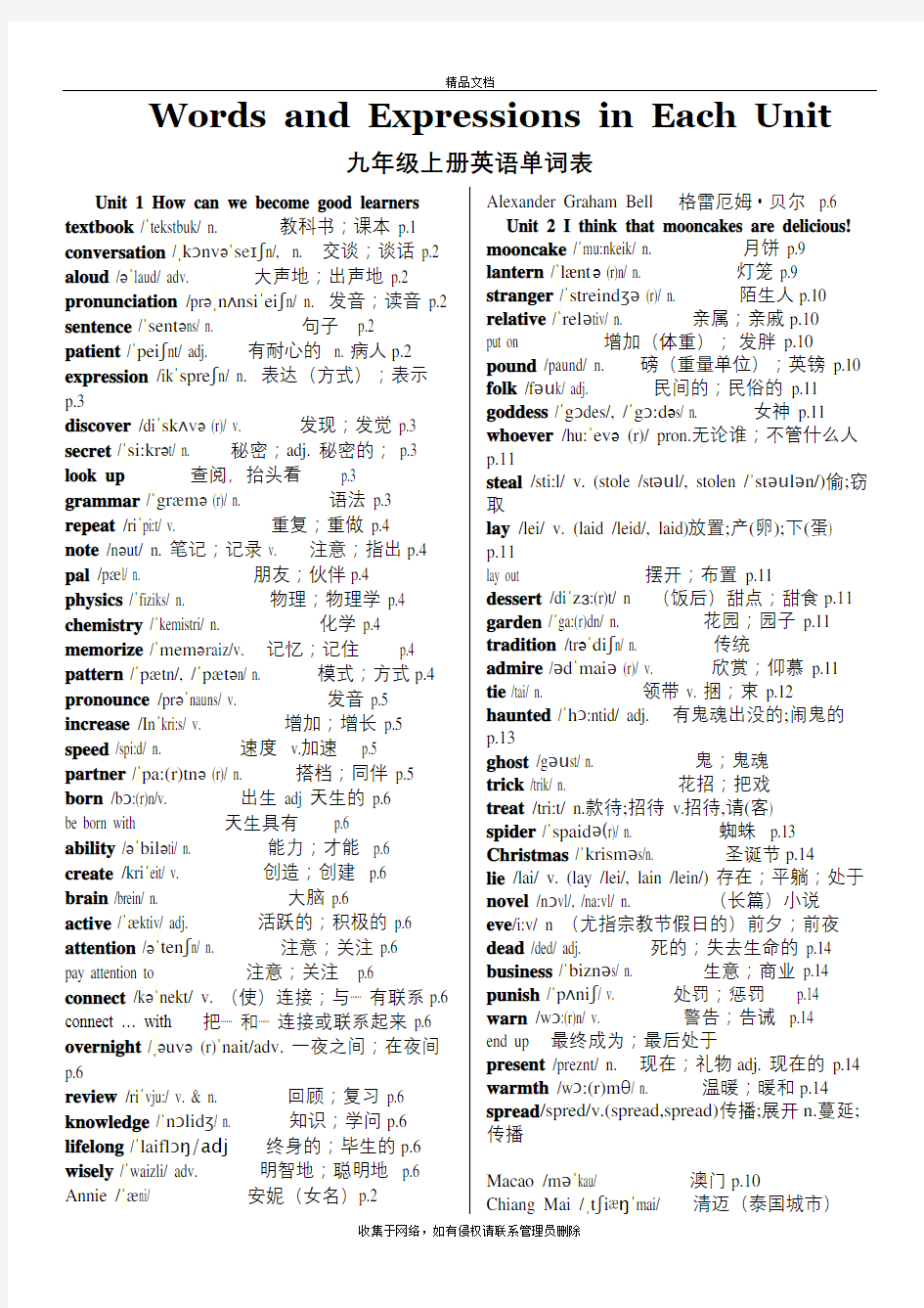 新人教版九年级英语全册各单元单词表(含音标)教程文件