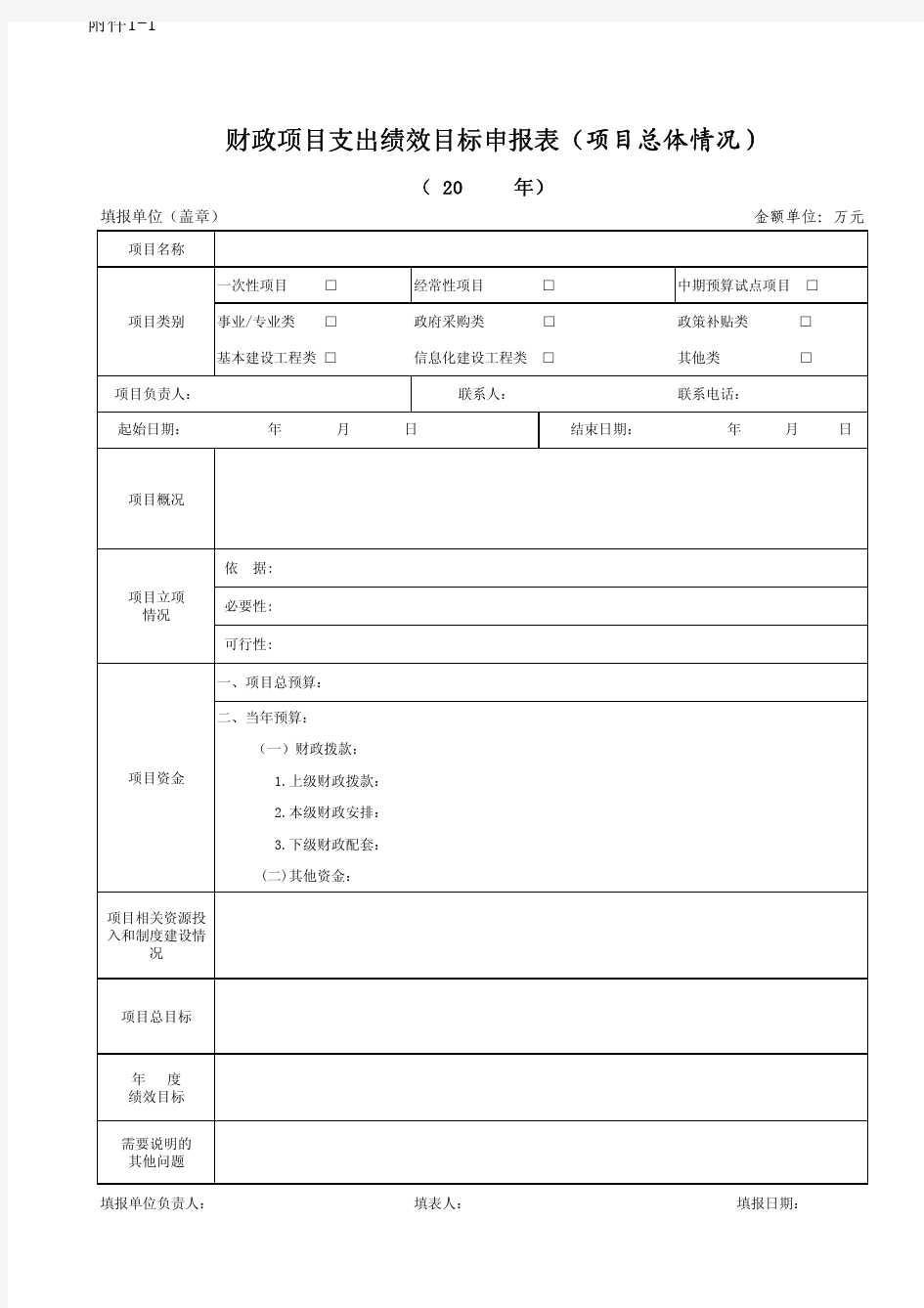 财政项目支出绩效目标申报表(项目总体情况)