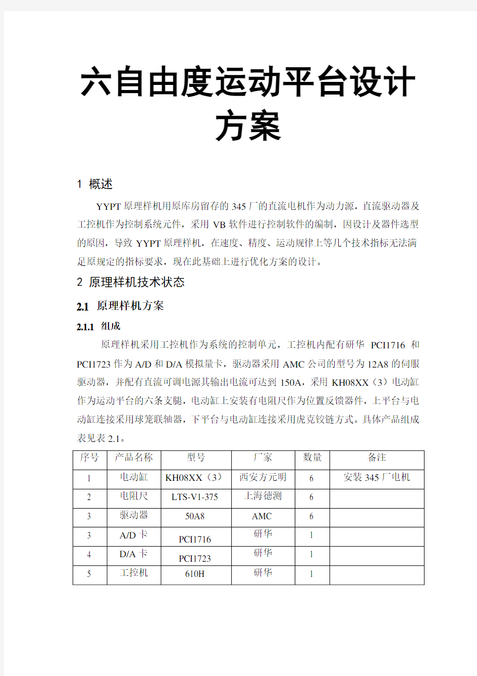 六自由度运动平台设计方案