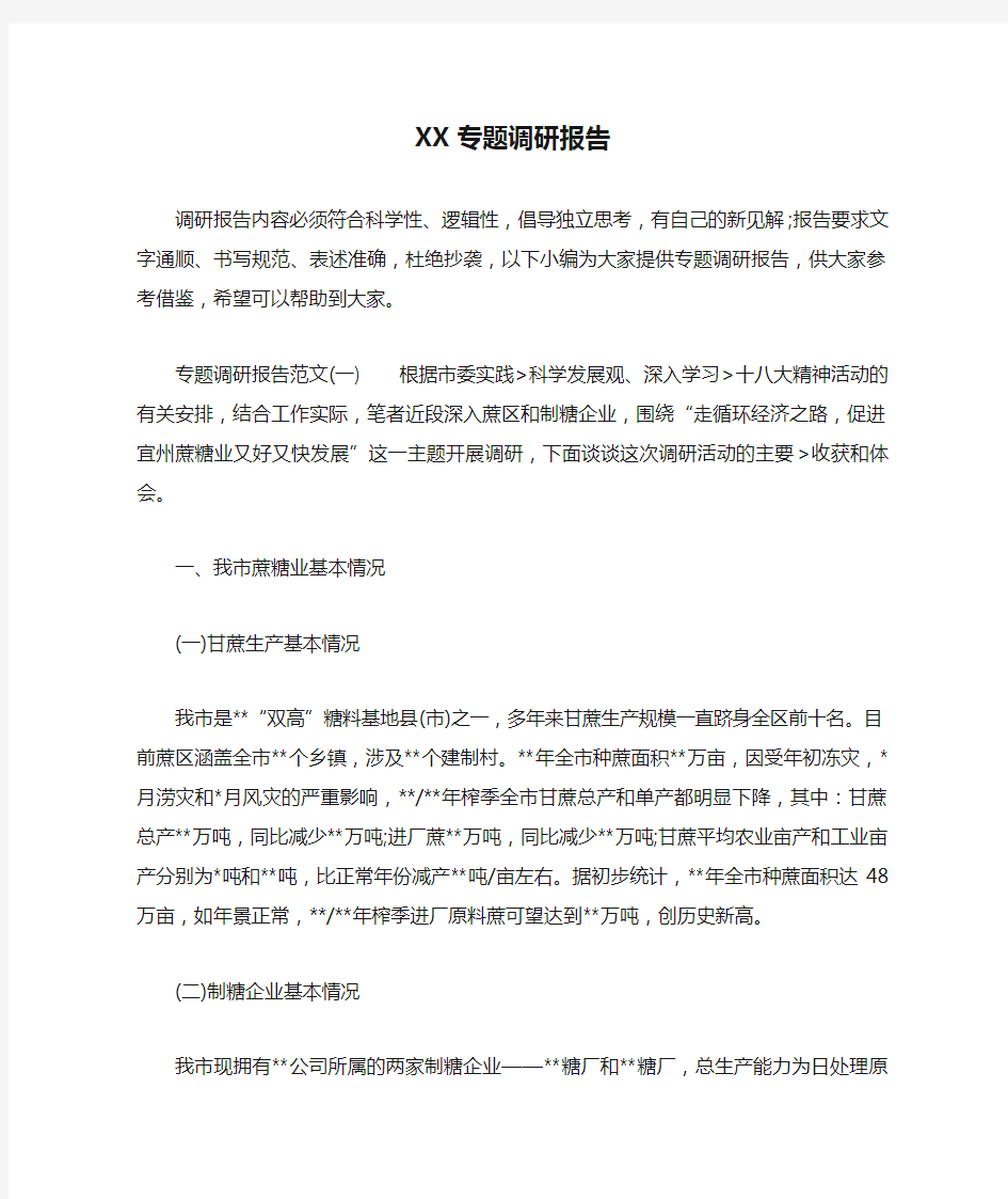 XX专题调研报告