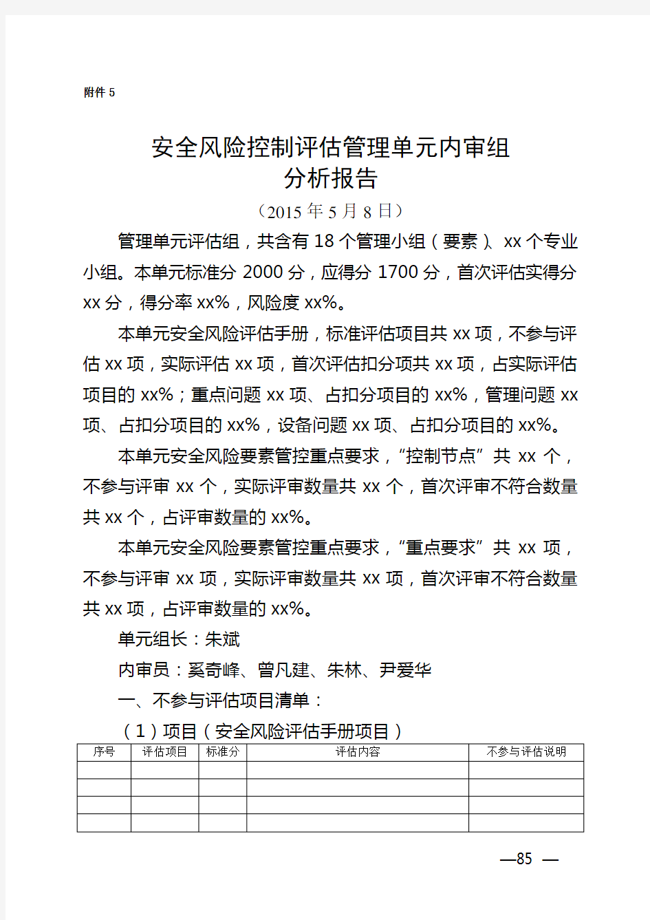 安全风险评估管理单元单元组动态分析报告概论