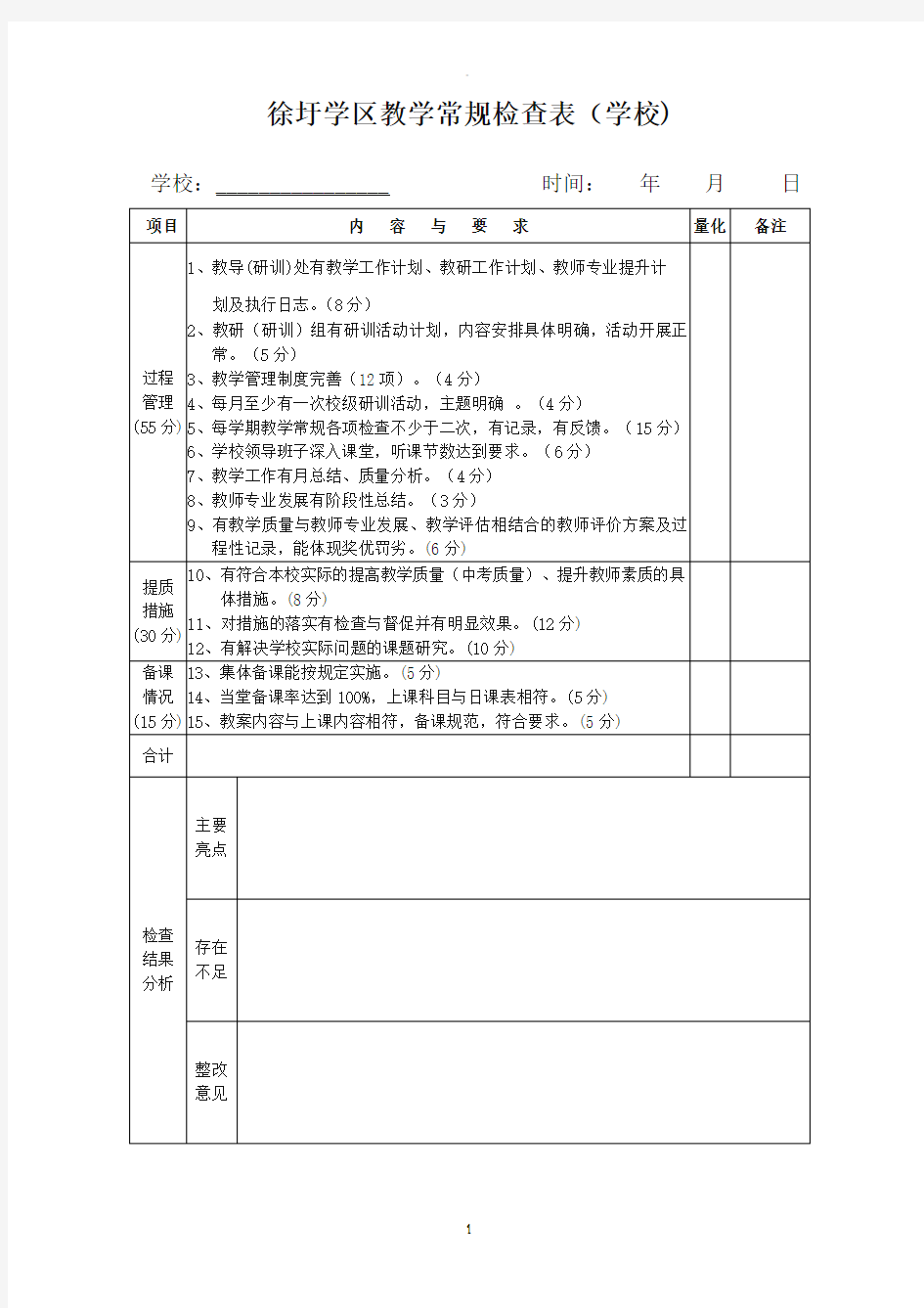 中小学教学常规检查表(评分标准)