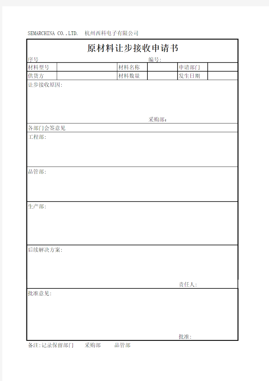 原材料让步接收申请书