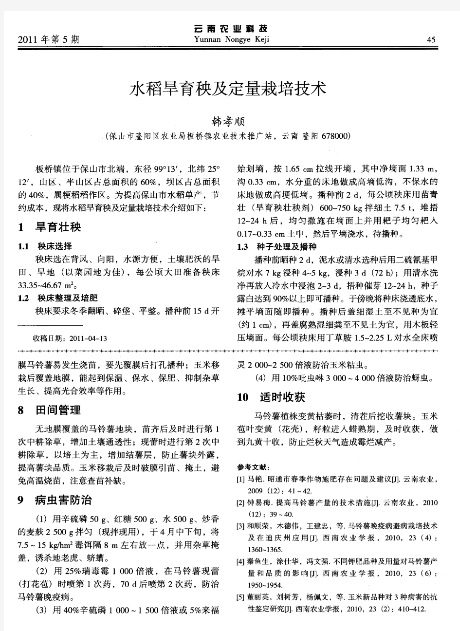 水稻旱育秧及定量栽培技术