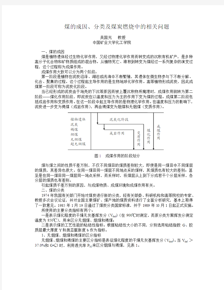 煤的成因、分类及煤炭燃烧中的相关问题