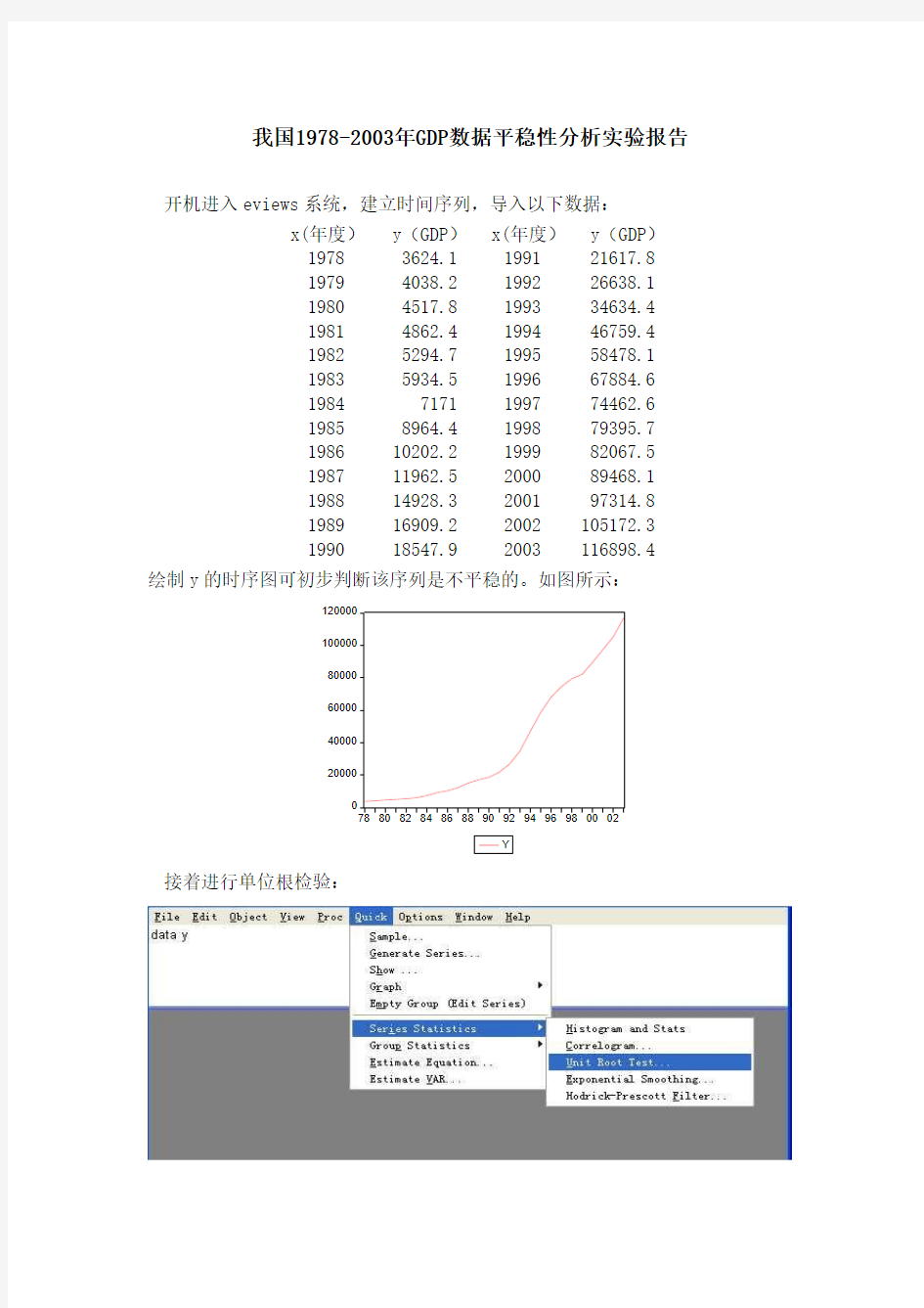 用eviews检验时间系列是否存在单位根