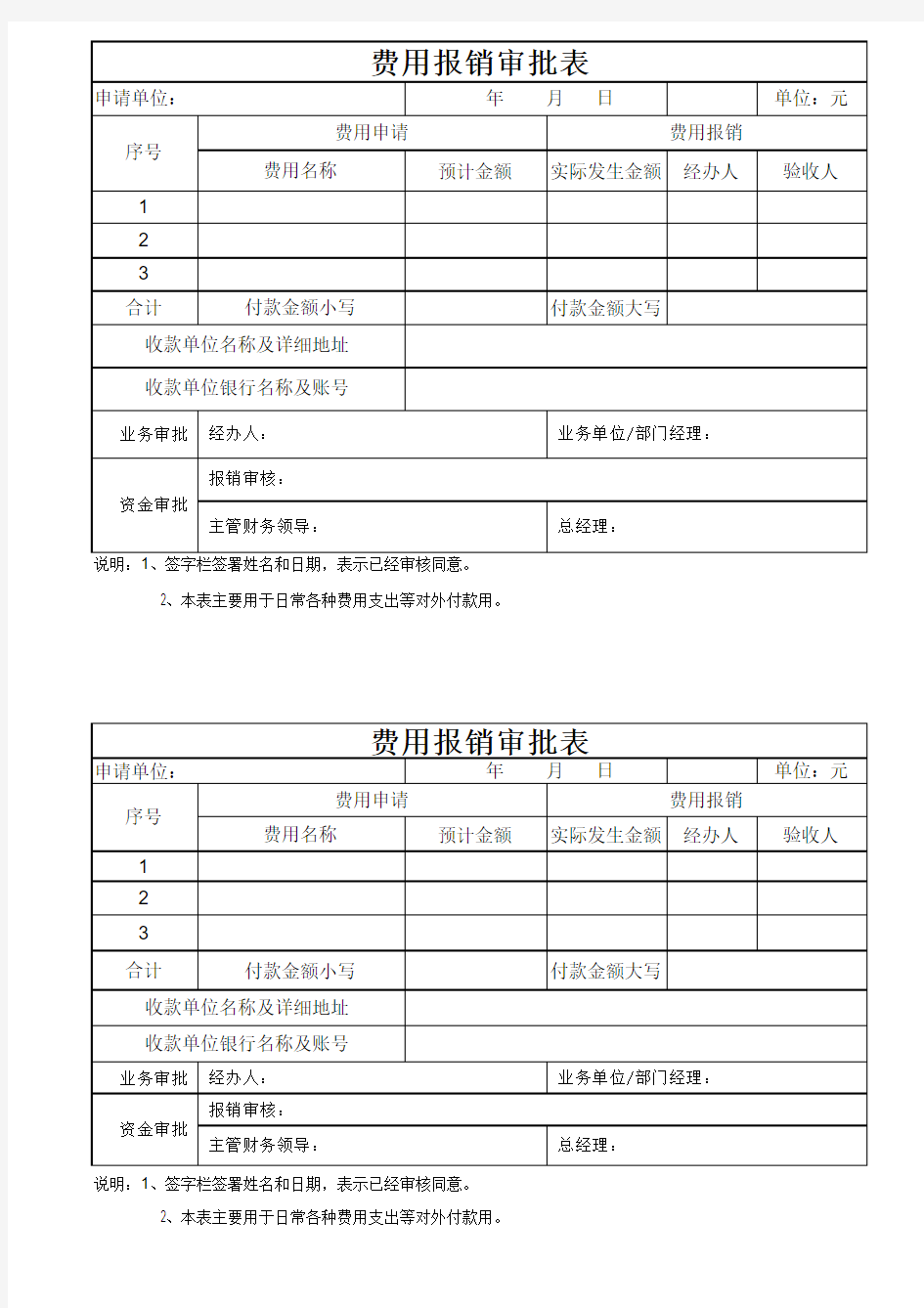 费用报销审批表