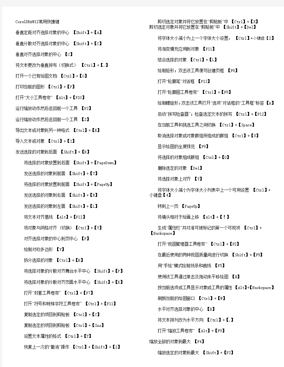 CorelDRAW12常用快捷键
