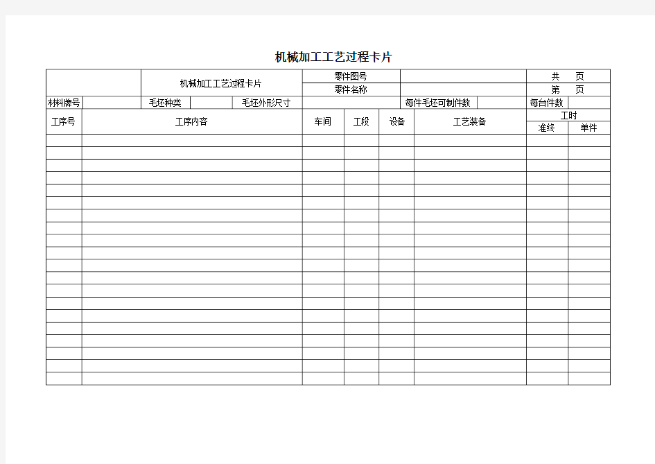 机械加工工艺过程及工序卡片模板