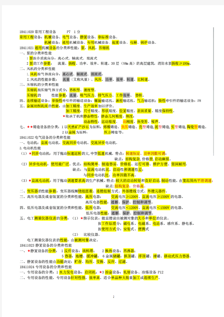 2015一建机电侯姥姥最新重点考点总结