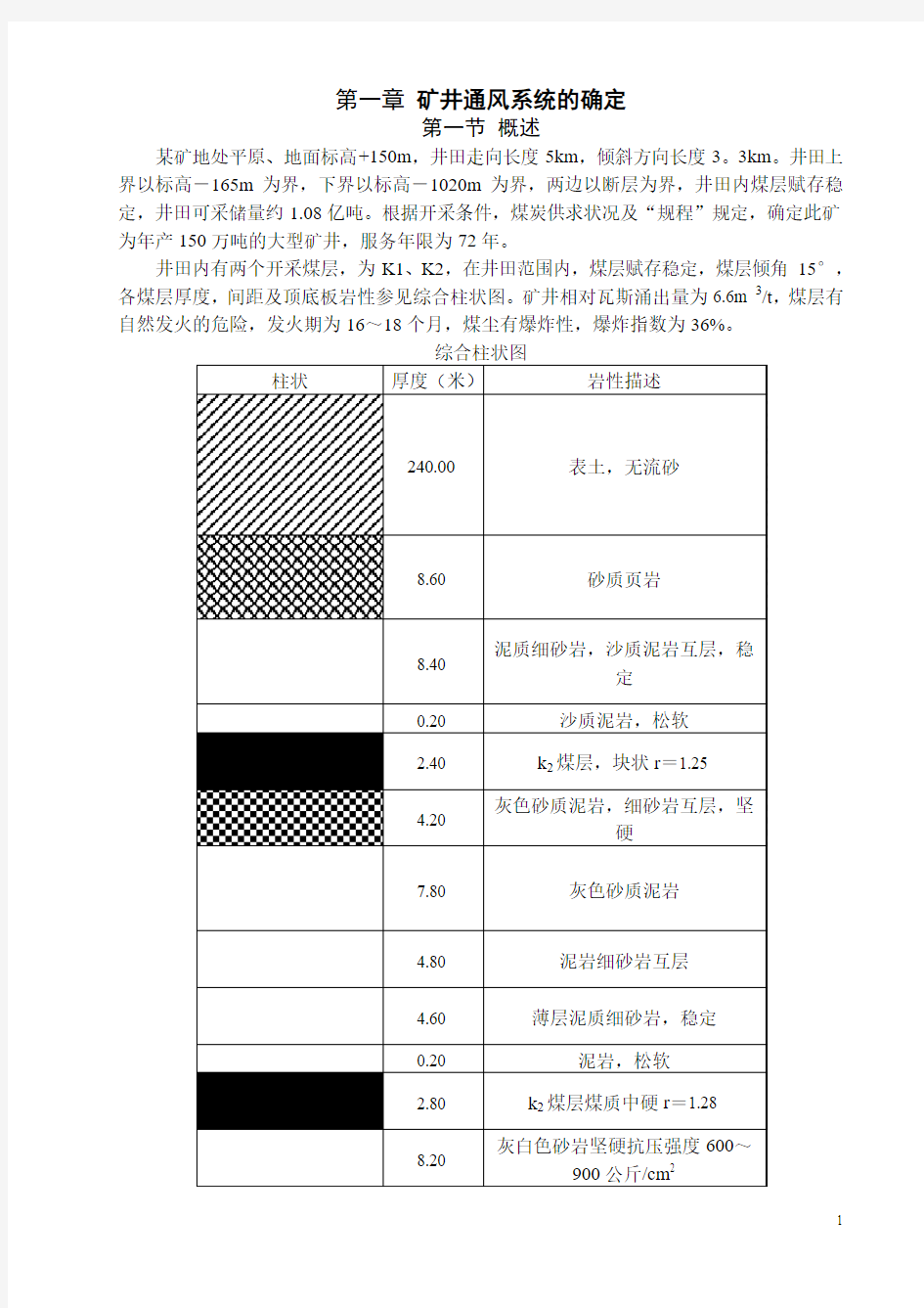 矿井通风课程设计