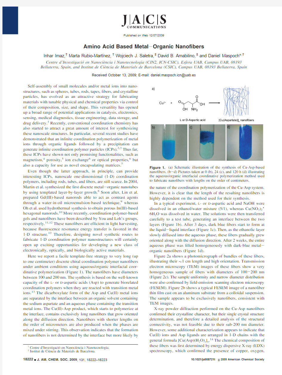 Amino Acid Based Metal-OrganicNanofibers