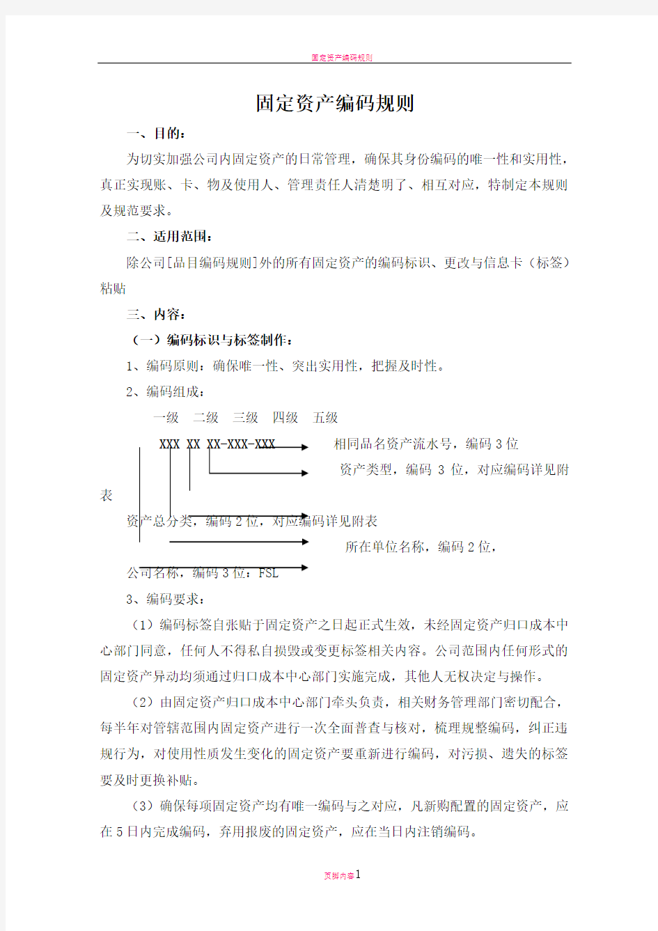 固定资产编码规则