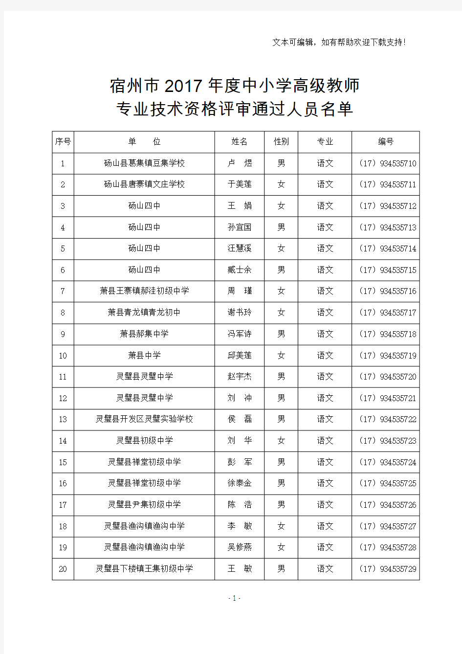 宿州2017中小学高级教师