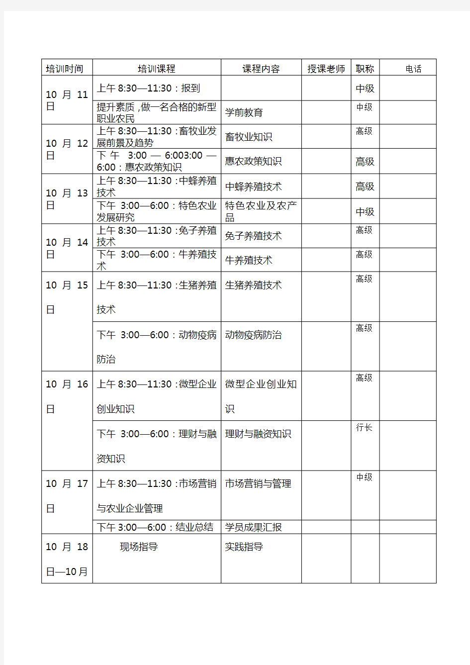 新型农民培训课程表(1)