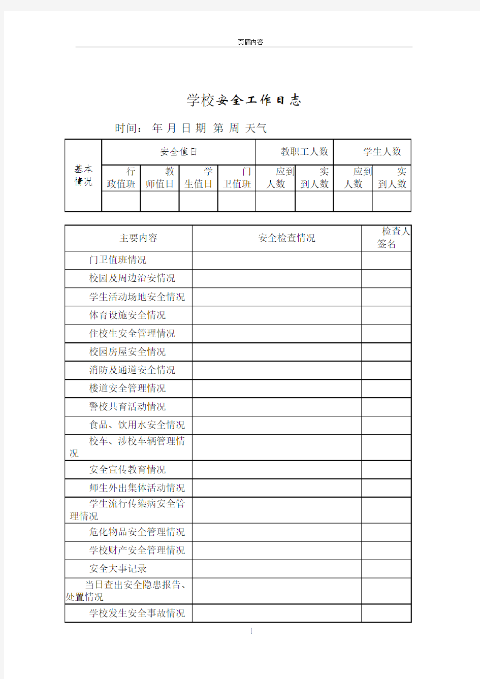 校园安全工作日志