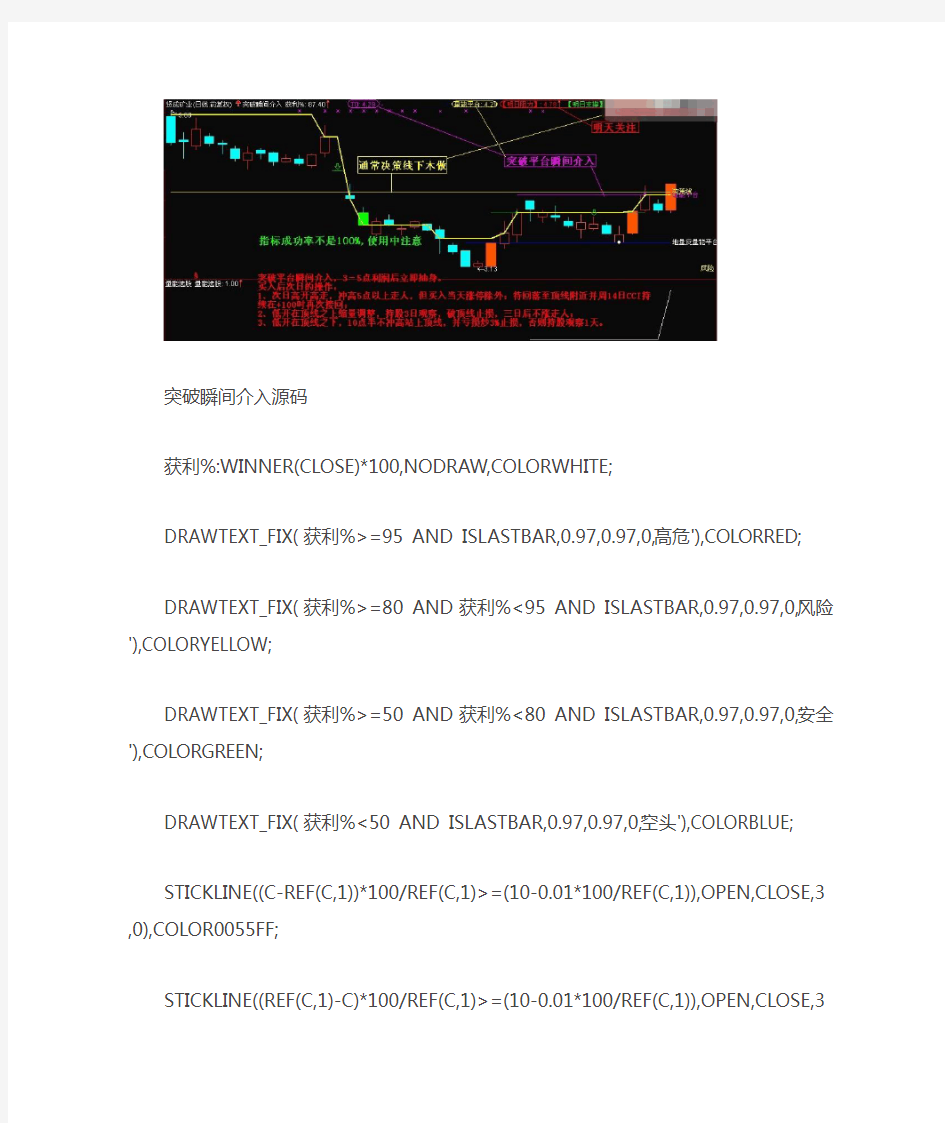 通达信指标公式源码 ：突破瞬间介入 主图源码