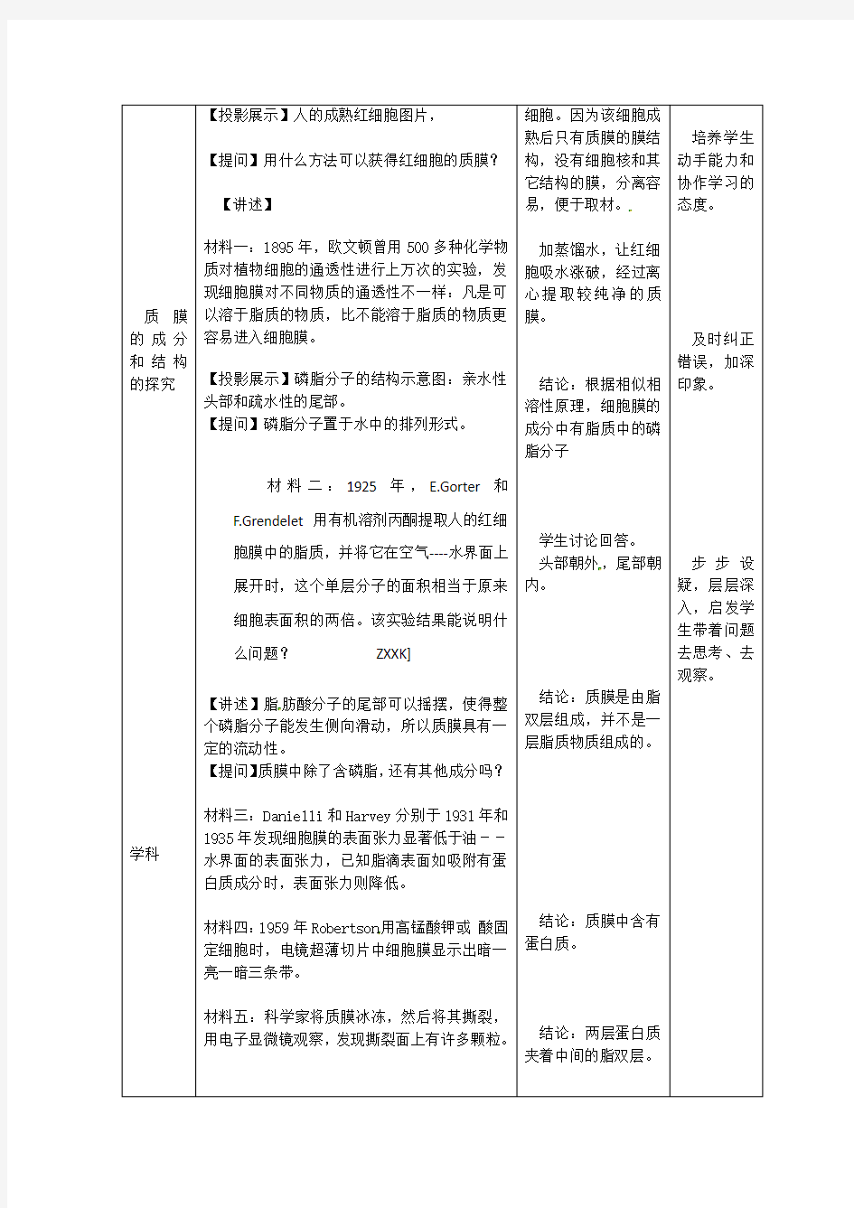 生物：《细胞膜和细胞壁》教案(浙科版必修一)